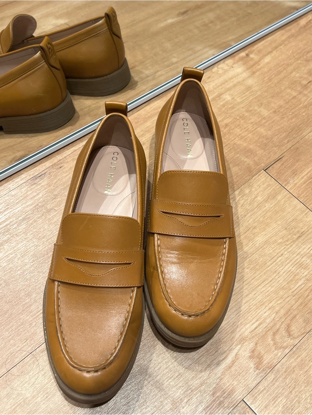 Cole Haan Stassi Cognac Leather Penny Loafers